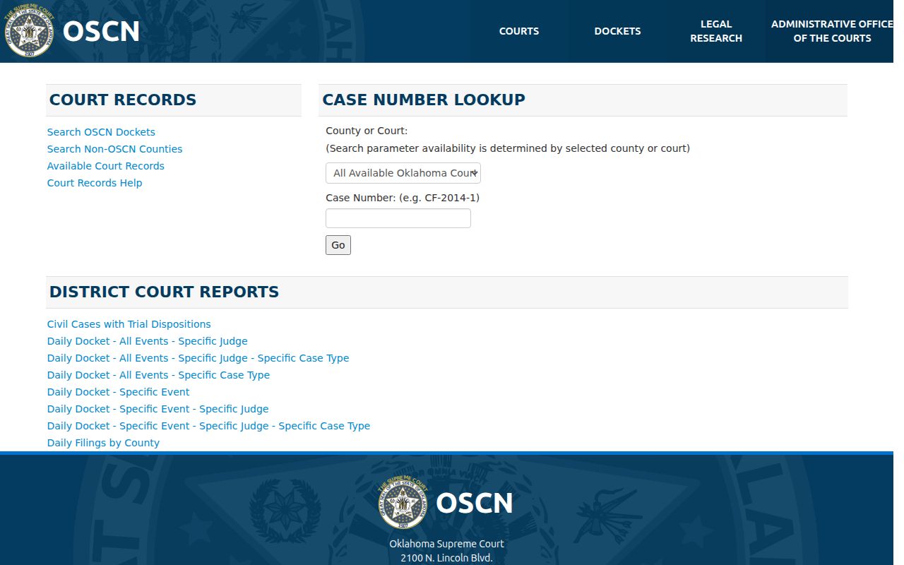 Canadian County warrant check using an OSCN case number