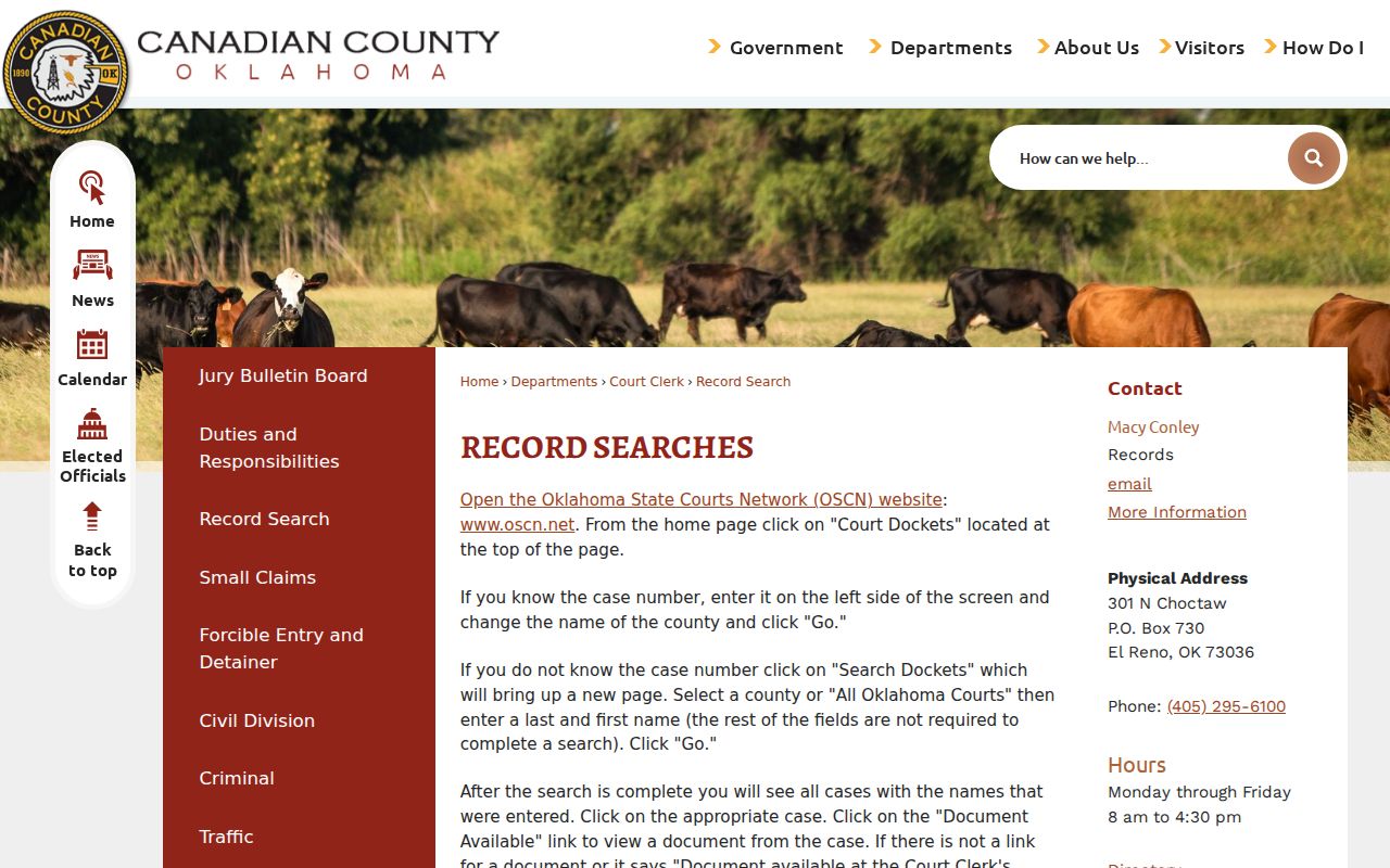 Canadian County warrant records OSCN search instructions