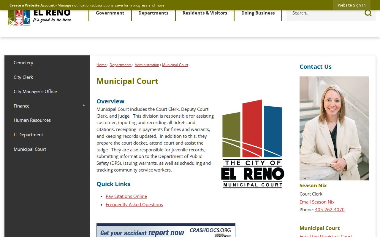 El Reno clerk for El Reno warrant records