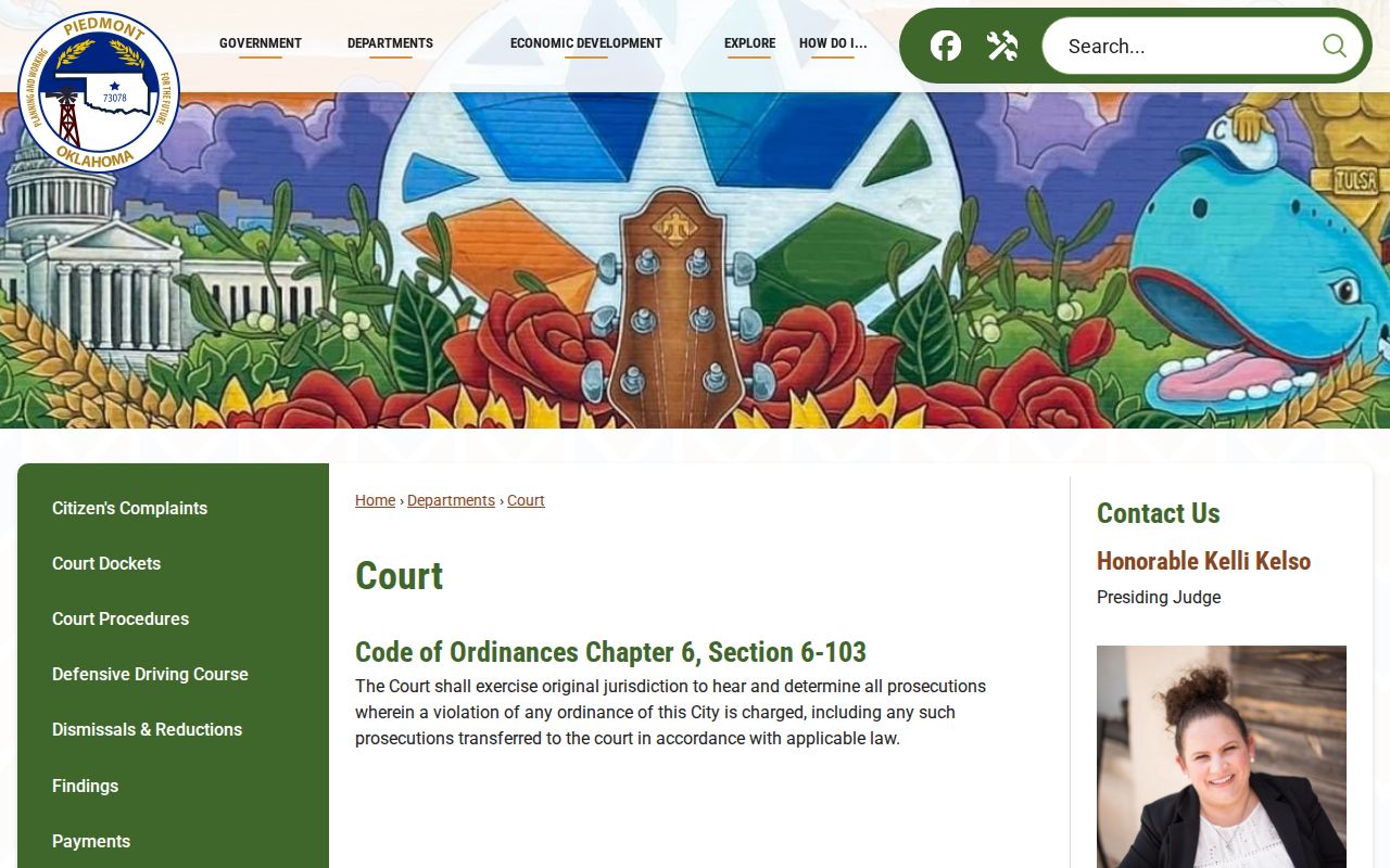 Piedmont Court Administrator contact for Piedmont warrant records