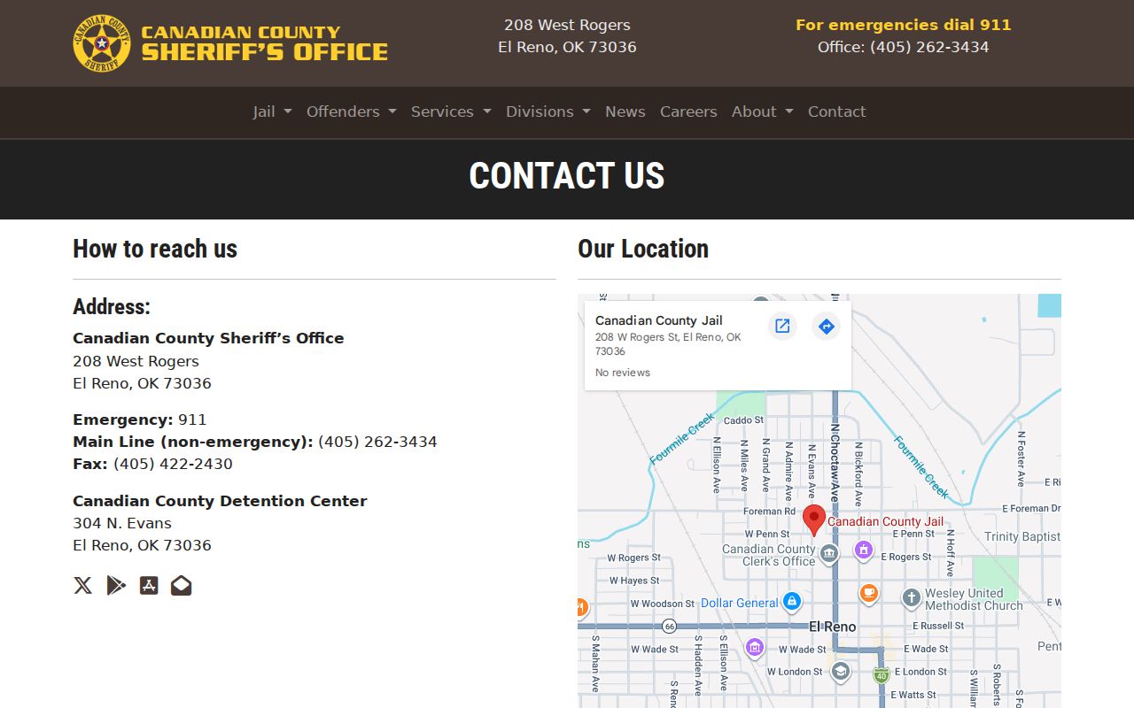 Canadian County sheriff office for warrant records