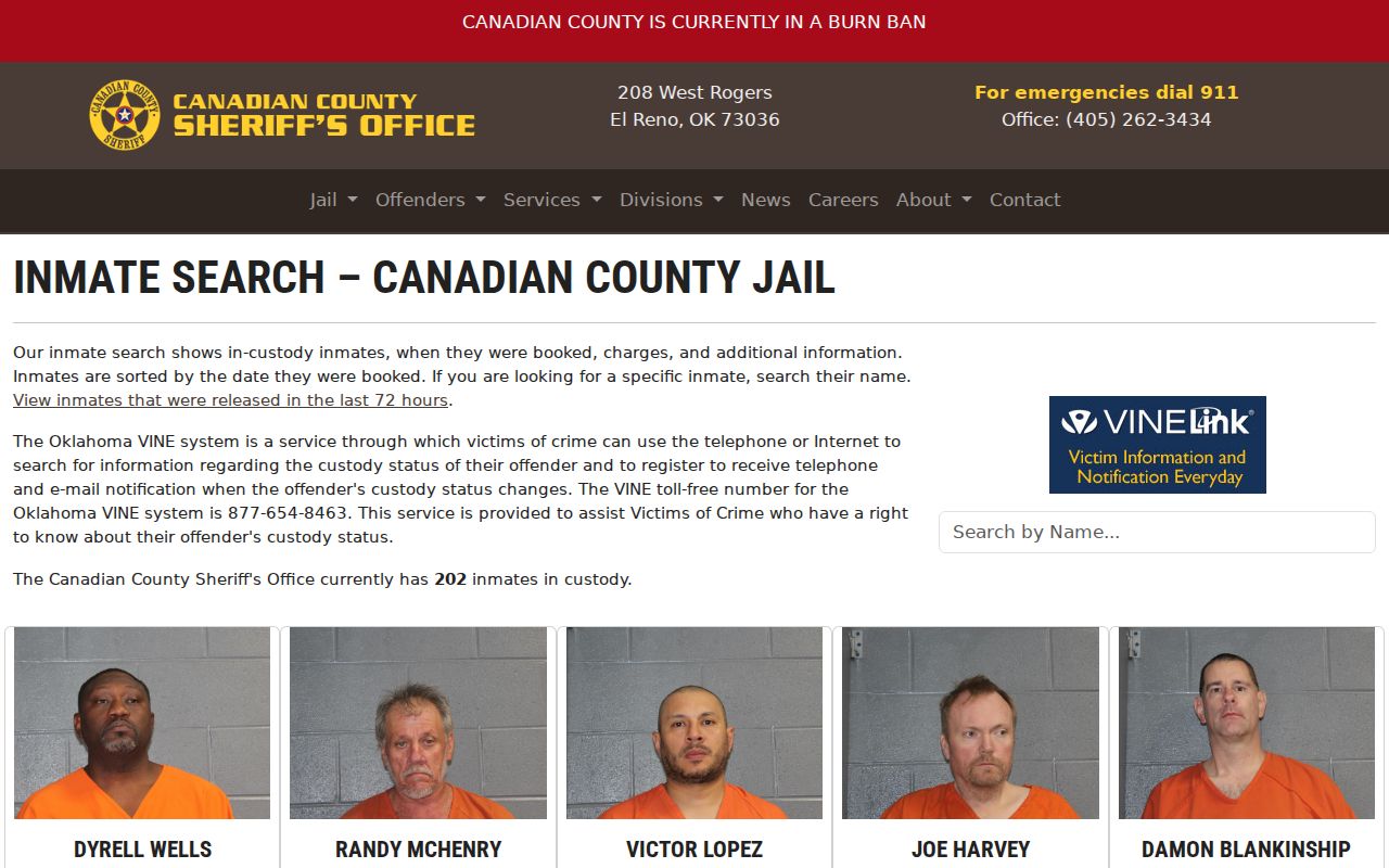 Canadian County active warrant search boundary at the sheriff site